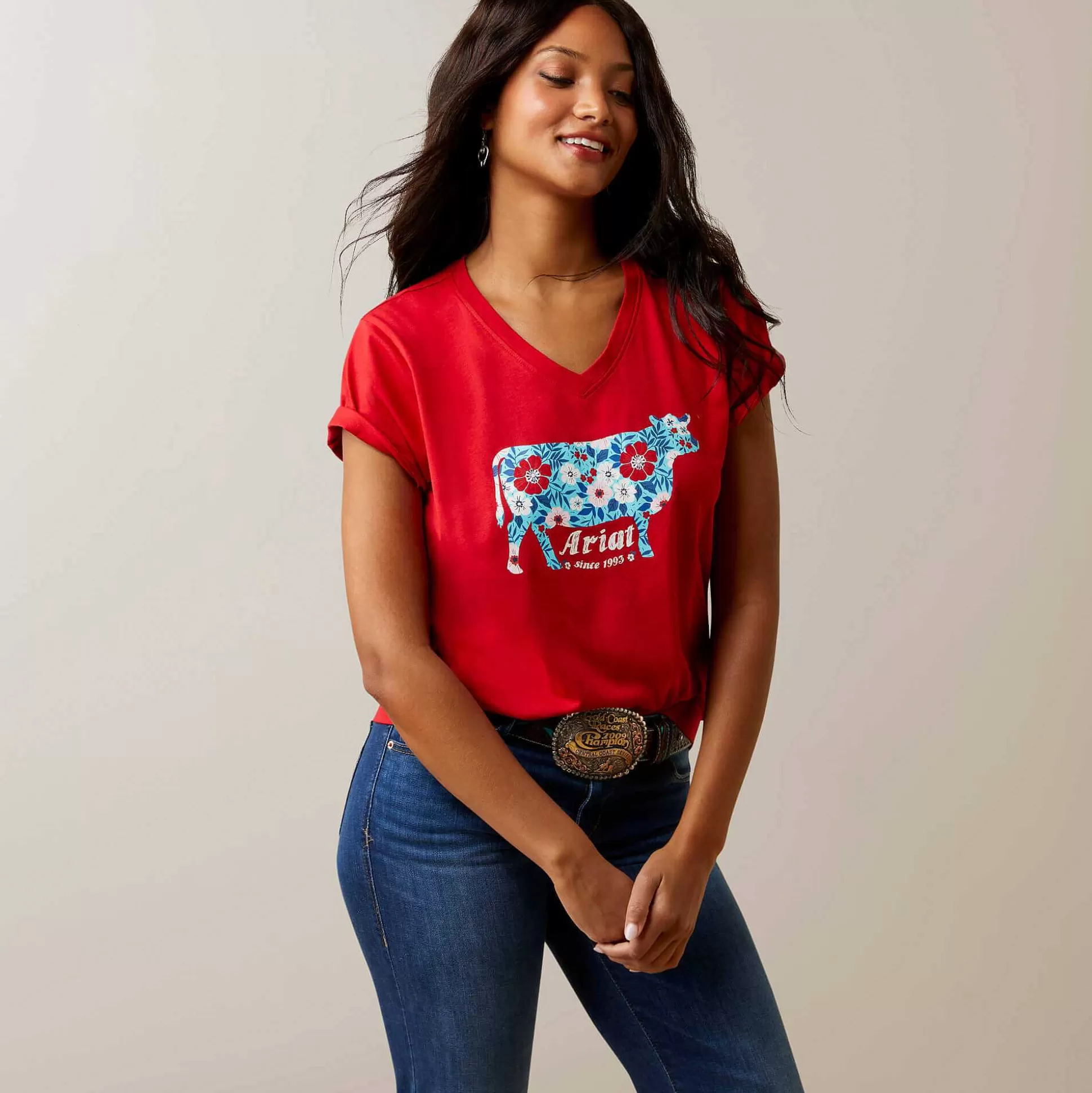 ariat T-Shirts & Tops*Flower Cow T-Shirt