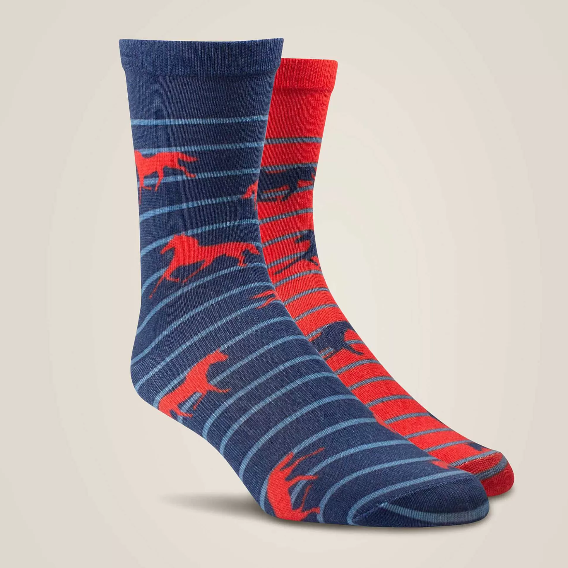 ariat Socks*Horses Over Stripes Crew Sock 2 Pair Multi Color Pack