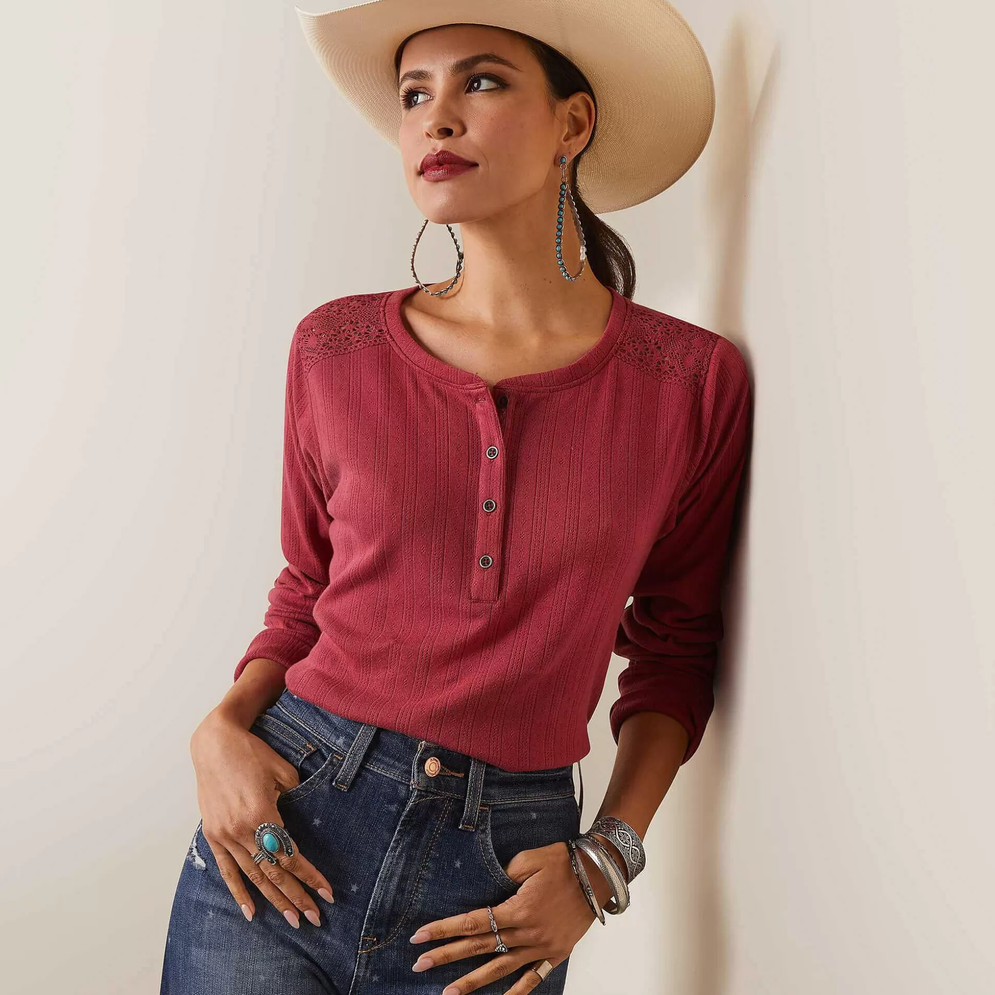 ariat T-Shirts & Tops*Pointelle Henley Top