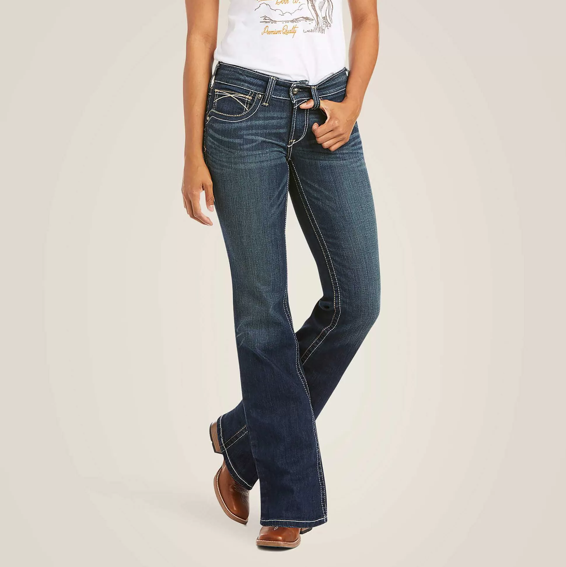 ariat Denim*R.E.A.L. Mid Rise Stretch Whipstitch Boot Cut Jean