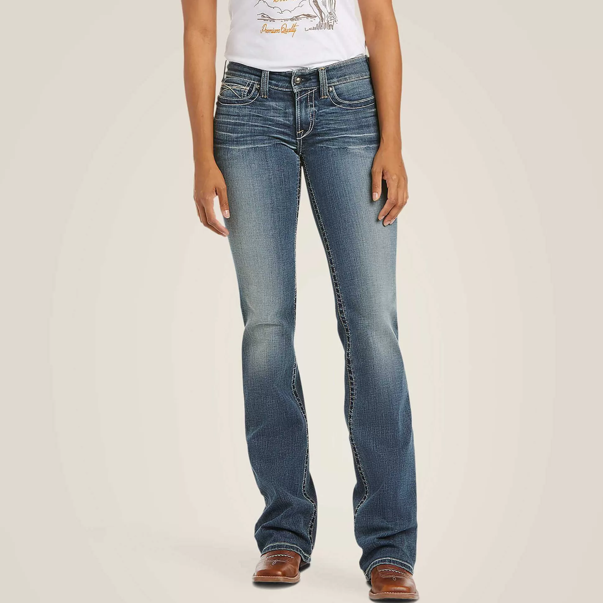 ariat Denim*R.E.A.L. Mid Rise Stretch Whipstitch Boot Cut Jean