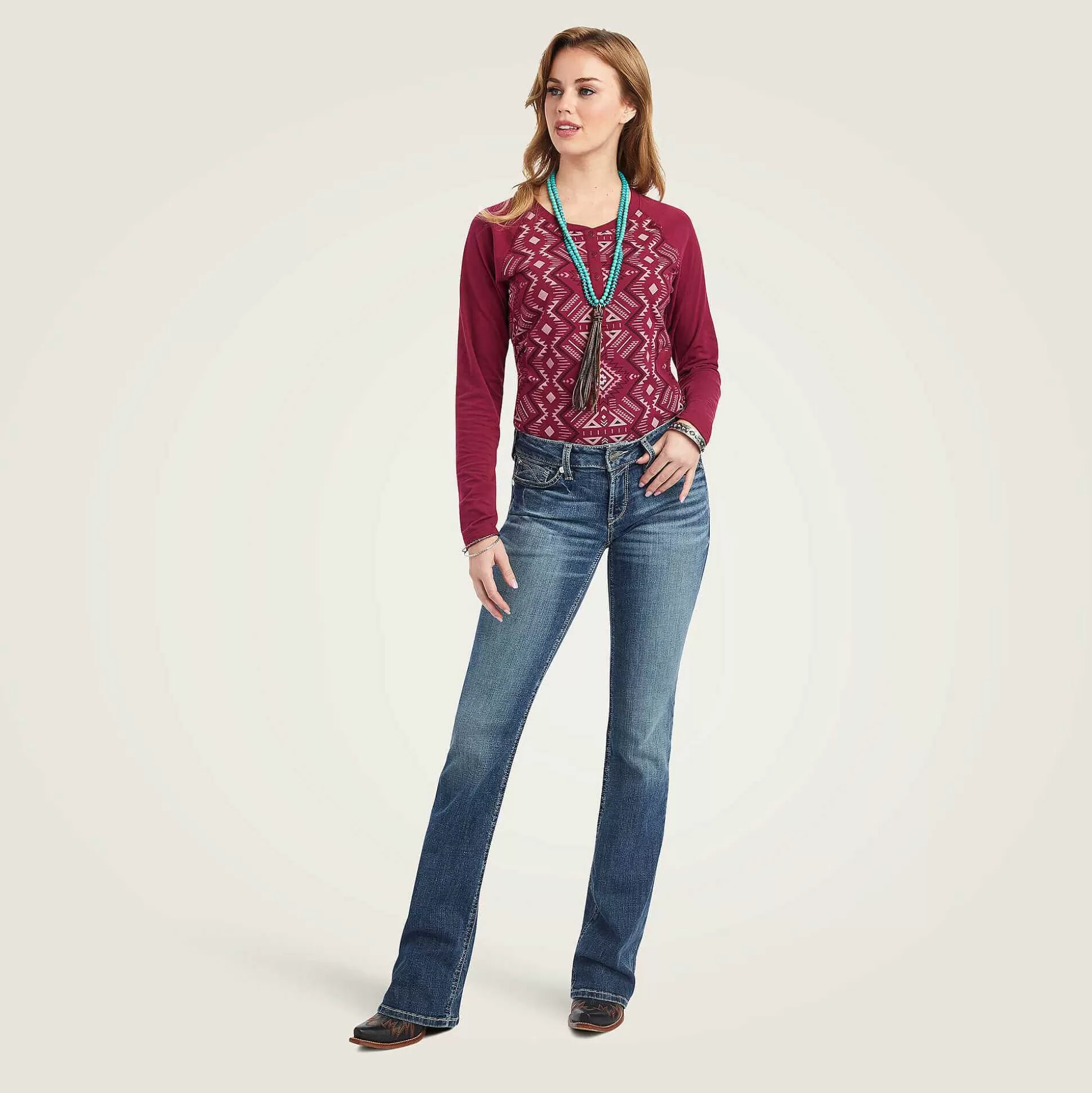 ariat T-Shirts & Tops*Real Printed Henley Shirt