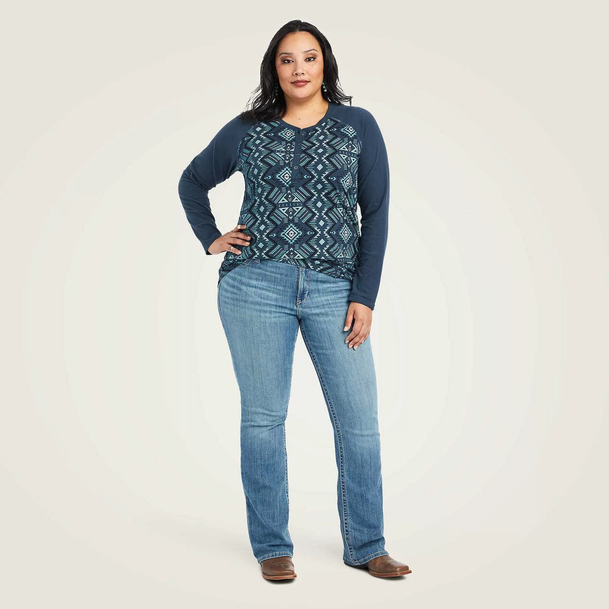 ariat T-Shirts & Tops*Real Printed Henley Shirt