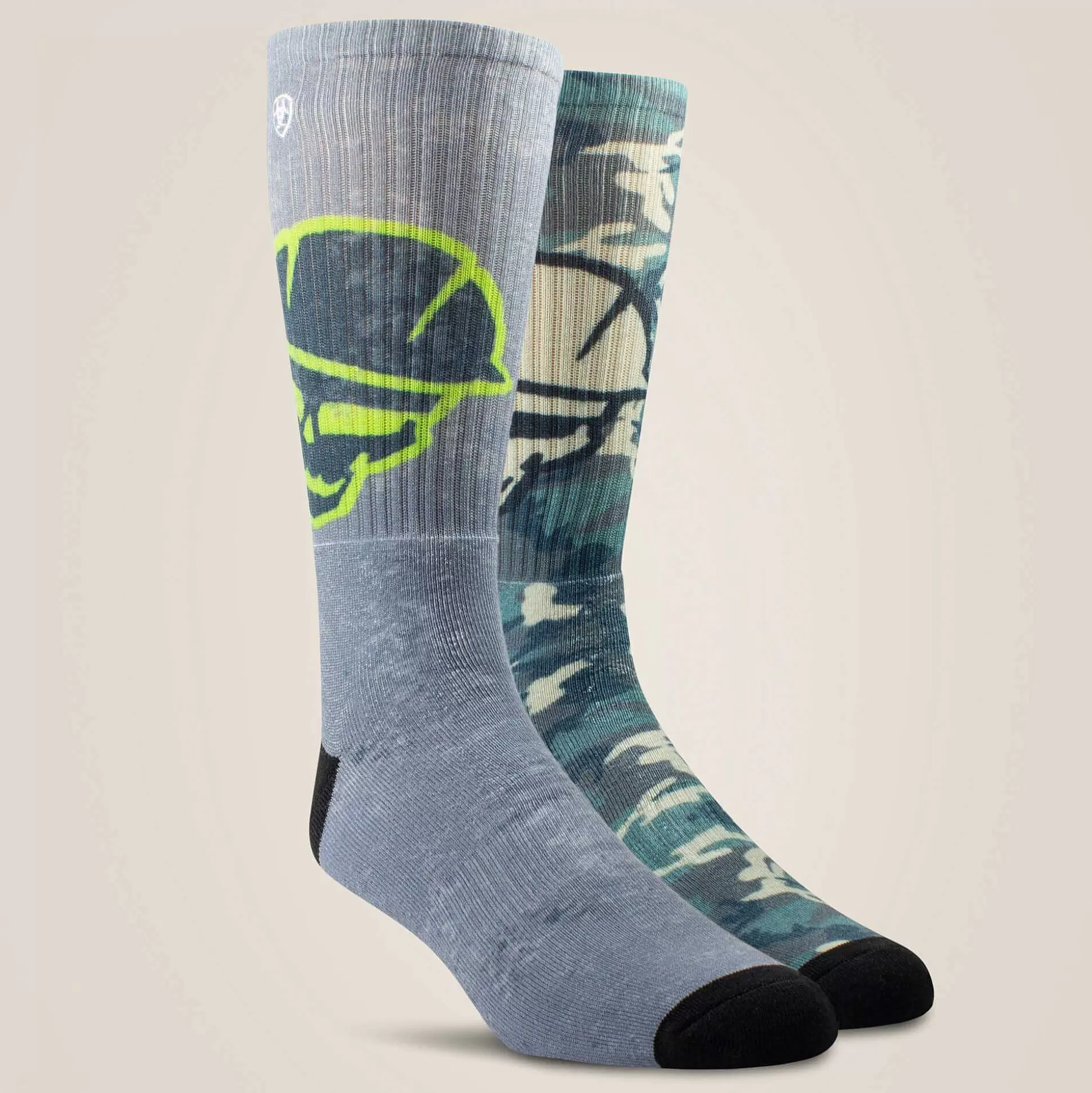 ariat Socks*Roughneck Graphic Crew Work Sock 2 Pair Multi Color Pack
