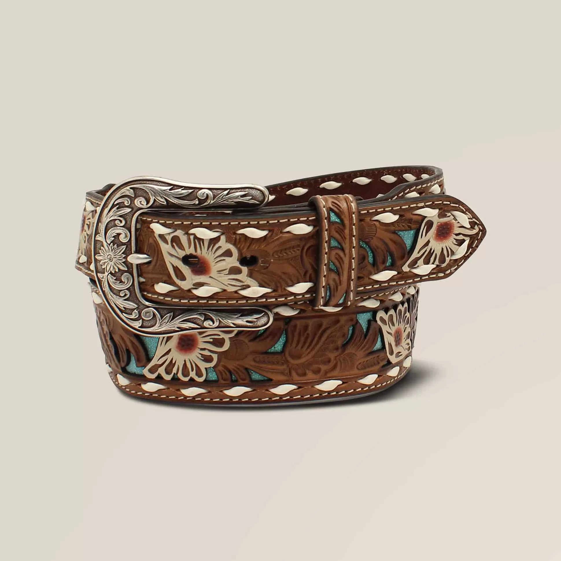 ariat Belts*White Flower Embroidery Belt